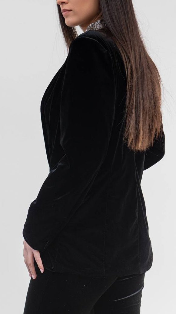 🖤 Blazer de Terciopelo con Solapa de Cristales