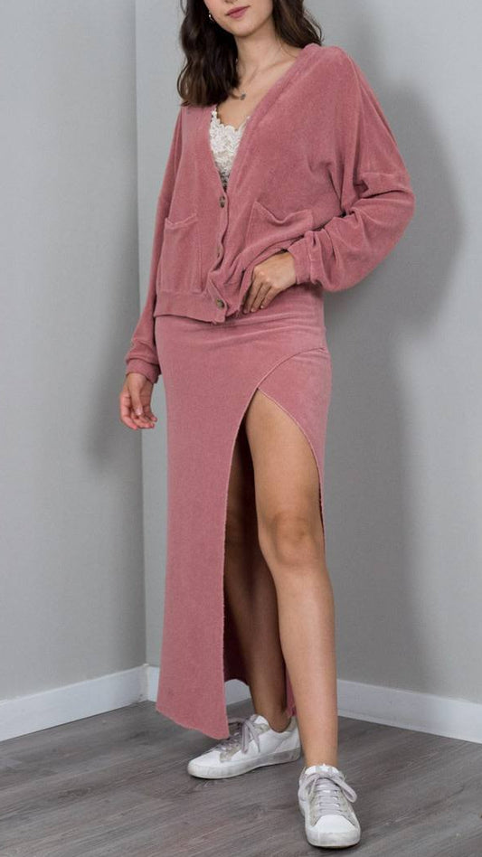 Conjunto 2 Piezas Chaqueta + Falda de Punto Suave – Talla Única (S a L