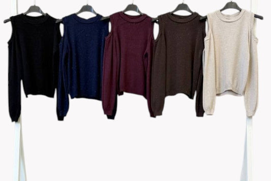 ✨ JERSEY DE PUNTO CON BRILLOS Y HOMBROS DESCUBIERTOS · 5 COLORES · TALLA ÚNICA
