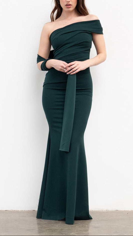 ✨ Robe drapée en satin taupe ✨ Boucles dorées 3 couleurs