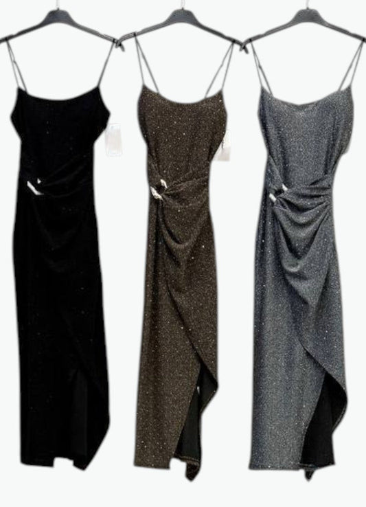 ✨ Vestido Metal Glam Fit · Negro / Oro / Plata