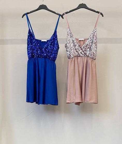 ✨ Vestido “Midnight Sparkle” · Azul Klein / Rosa Palo ✨