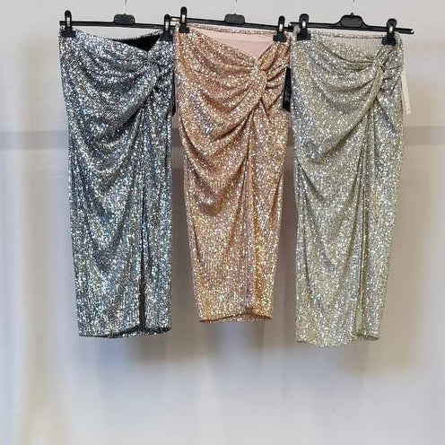 ✨ Falda “Golden Twist” · Plata / Champán / Beige ✨