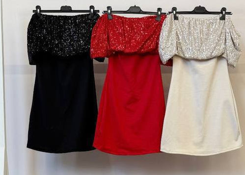 ✨ VESTIDO NUBE PALABRA DE HONOR CON VOLANTE DE LENTEJUELAS ✨