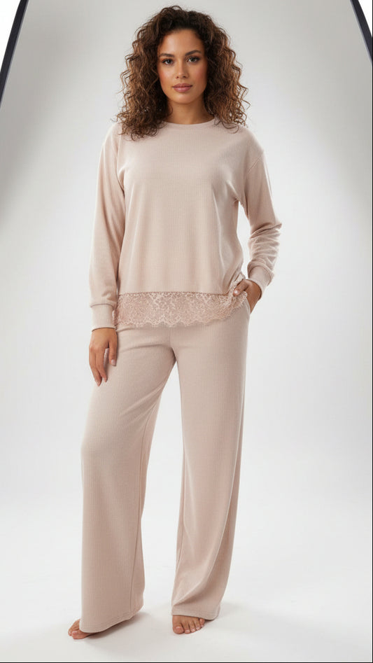 Conjunto de Punto de 2 Piezas con Encaje · Jersey y Pantalón · Talla Única