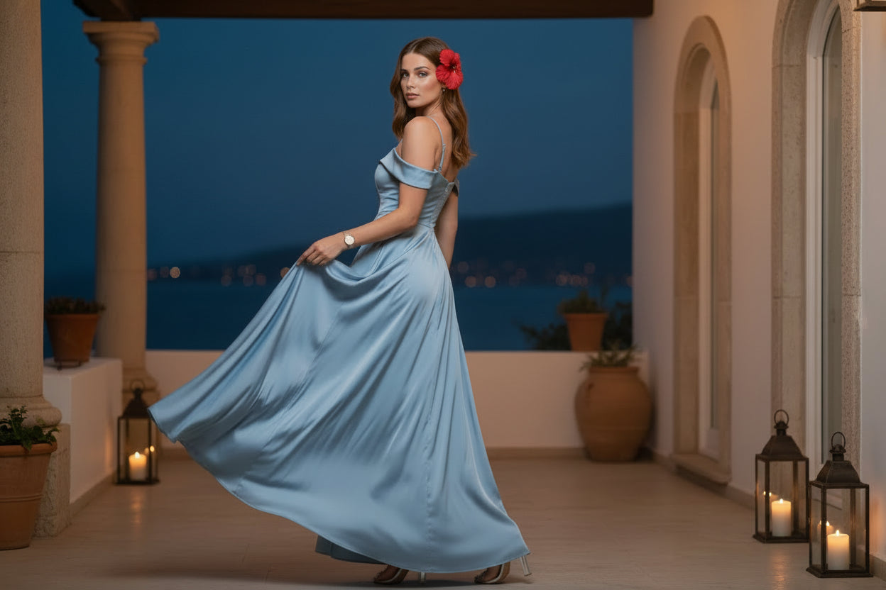 Vestido Laura largo con escote cruzado y abertura lateral 4 colores