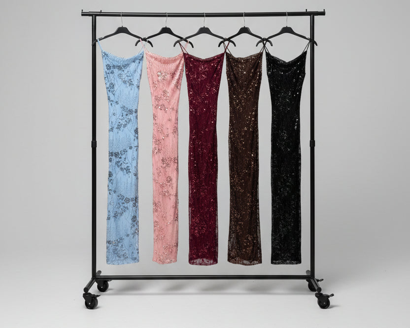 Vestido Largo Bordado con Espalda Cruzada · 5 Colores