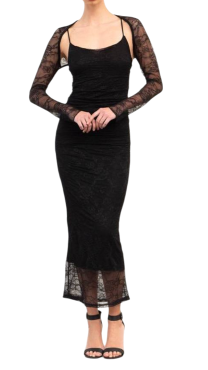 Robe longue en dentelle noire