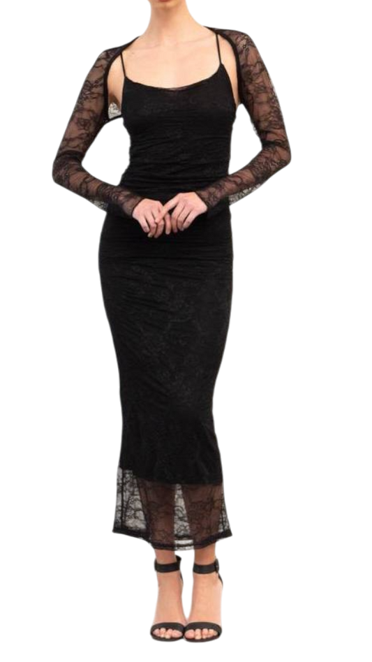 Vestido Largo de Encaje Negro