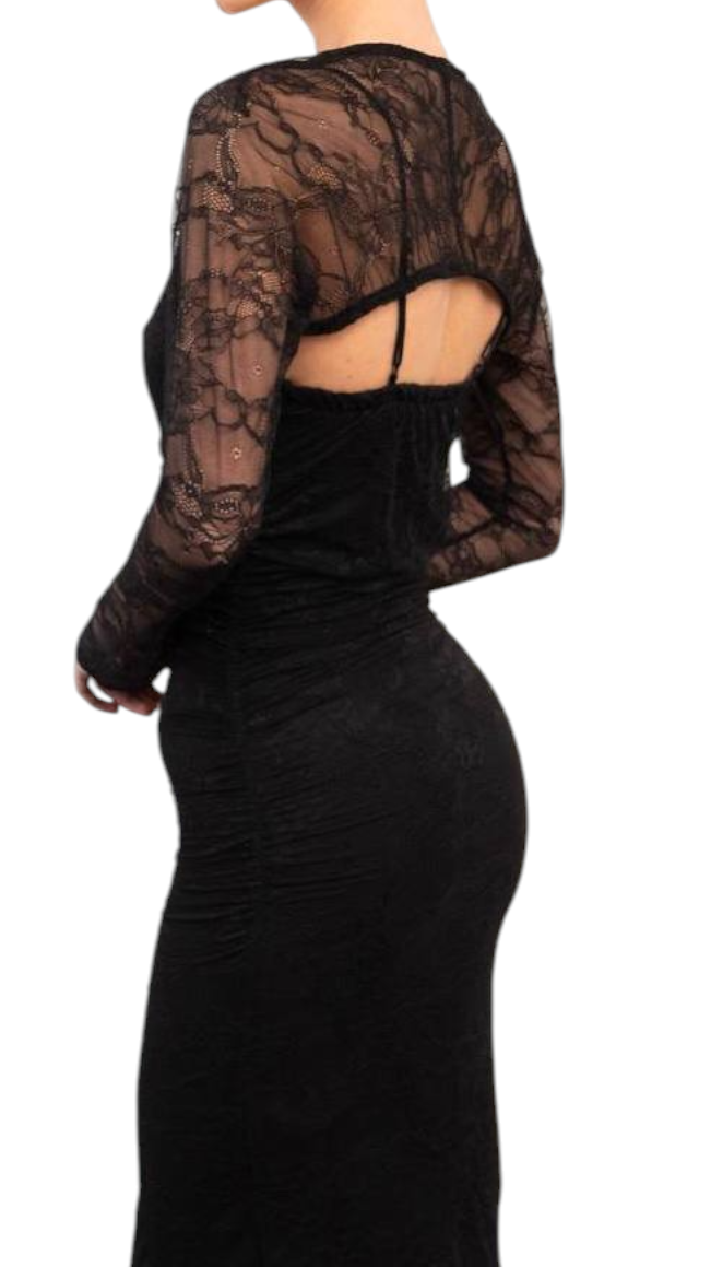 Robe longue en dentelle noire