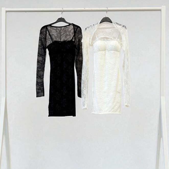 Robe Courte en Dentelle Transparente · « Noir Élégance / Blanc Purza »