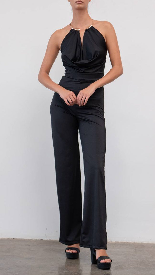 Combinaison dos nu en satin avec anneau doré – Taille unique (S à M) 