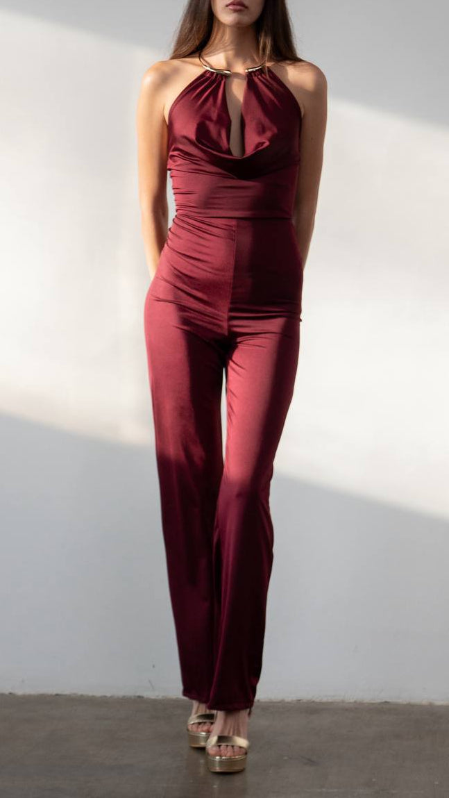 Combinaison dos nu en satin avec anneau doré – Taille unique (S à M) 