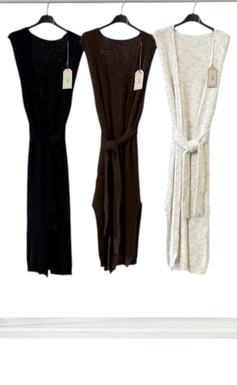 Chaleco Largo de Lana con Cinturón – Talla Única (S a L)