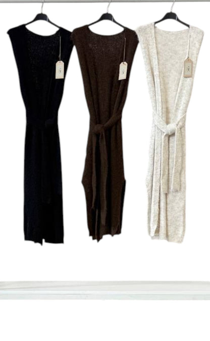 Chaleco Largo de Lana con Cinturón – Talla Única (S a L)