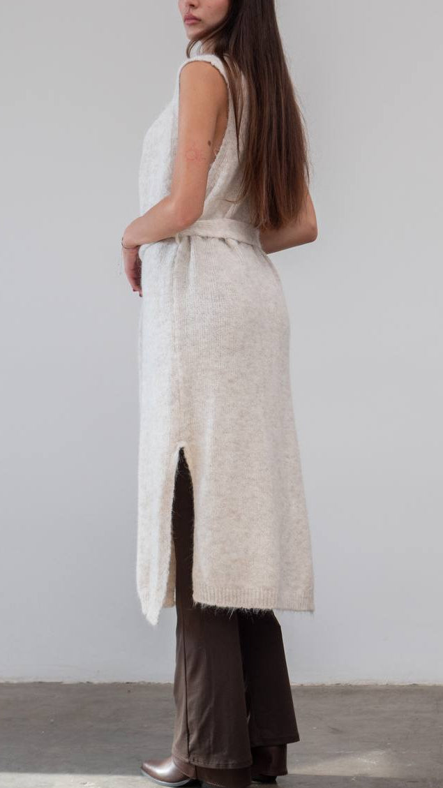 Chaleco Largo de Lana con Cinturón – Talla Única (S a L)