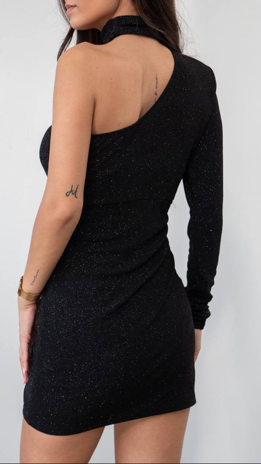 Robe « One Light » – Asymétrique à fines paillettes bicolores