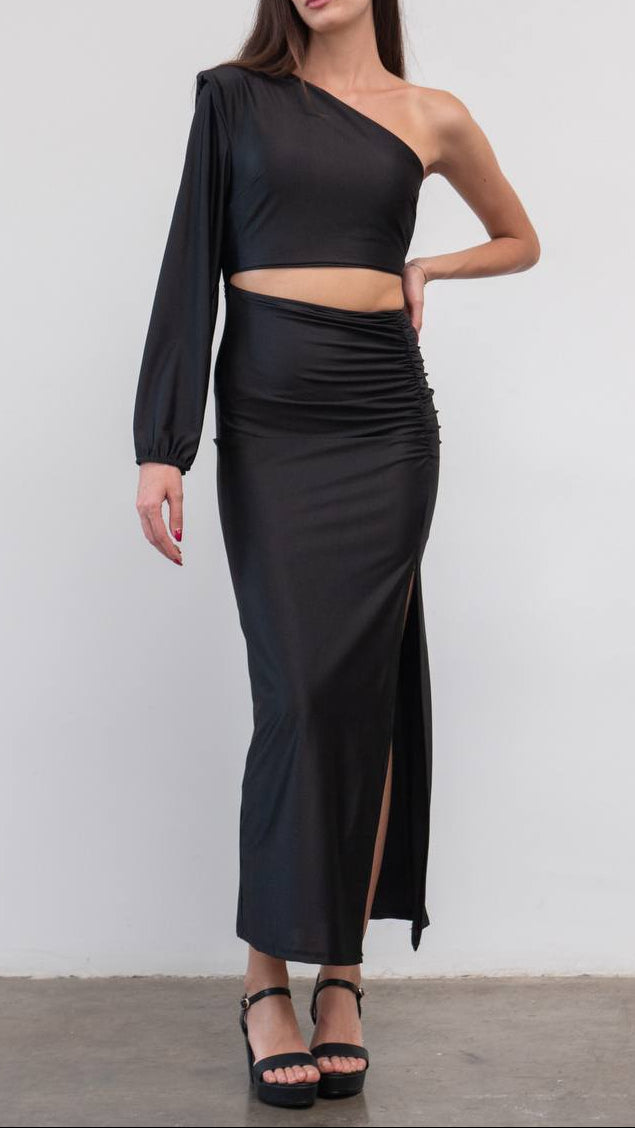 Ensemble asymétrique en maille satinée