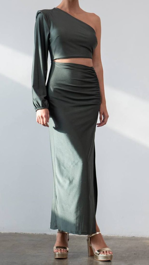 Ensemble asymétrique en maille satinée