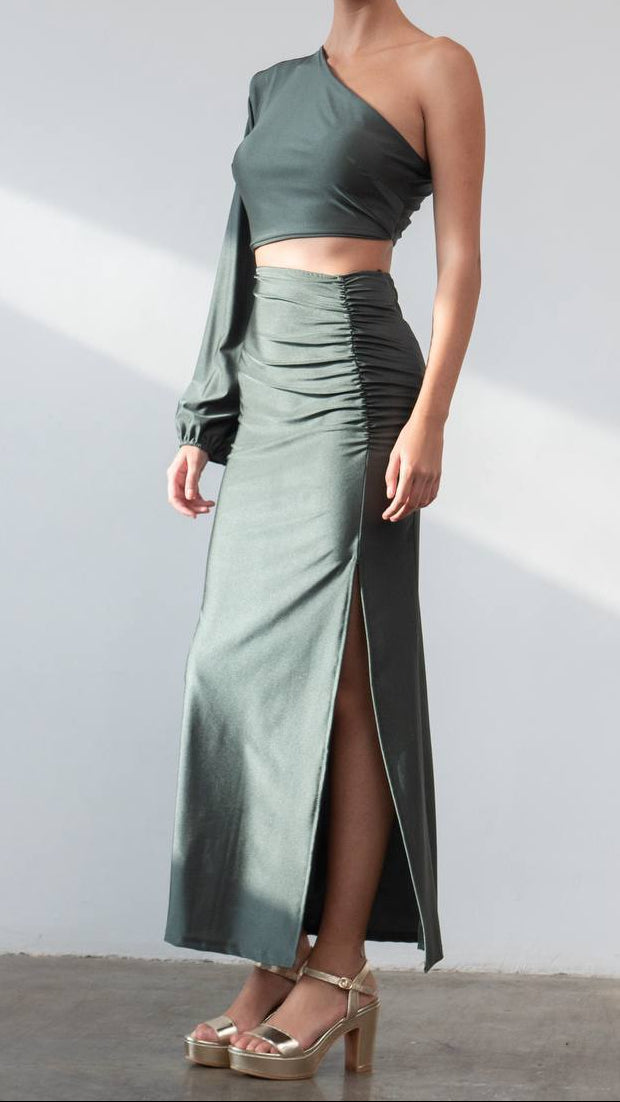 Ensemble asymétrique en maille satinée