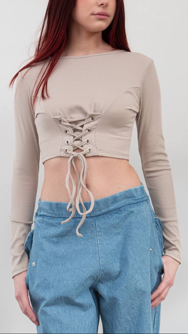 🔥 Top Corset Canalé con Lazada Frontal · 3 colores