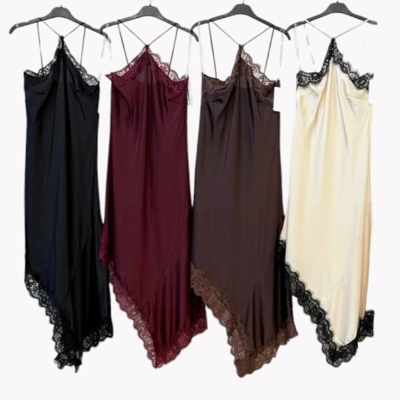 💋 Robe nuisette en satin et dentelle · 4 couleurs