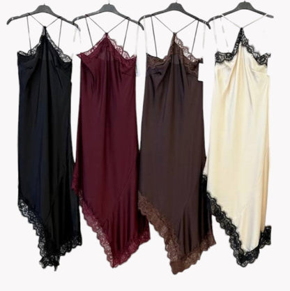 💋 Robe nuisette en satin et dentelle · 4 couleurs