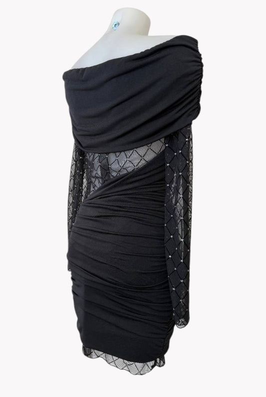 Robe asymétrique à empiècements transparents et paillettes · 3 couleurs