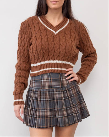 🍁 Jersey "School Crush" · Punto trenzado caramelo