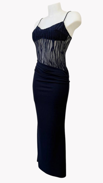 💙 Robe longue avec corsage en dentelle et jupe ajustée · Tailles S/M