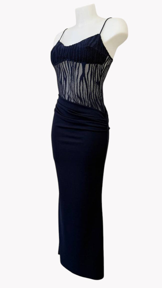 💙 Robe longue avec corsage en dentelle et jupe ajustée · Tailles S/M