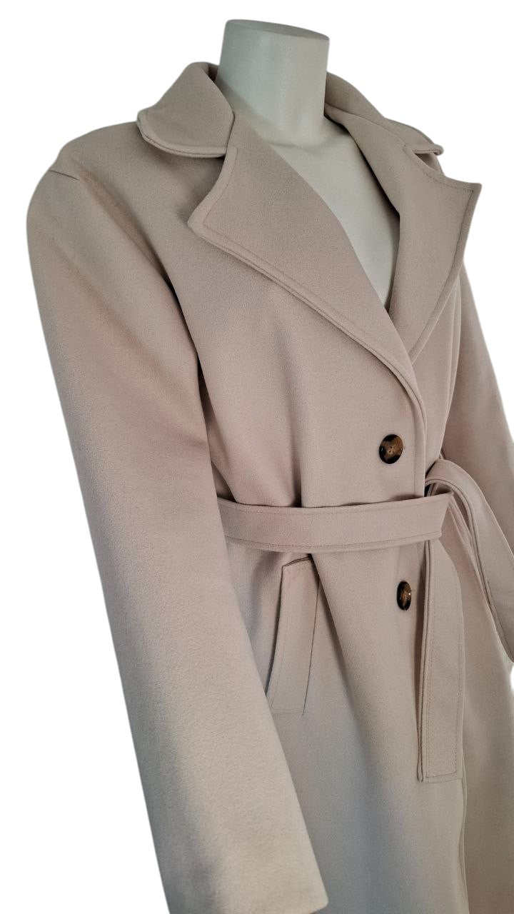 🤍 Abrigo Largo de Paño Blanco Perla con Cinturón