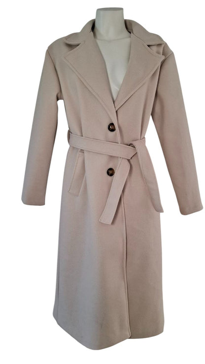 🤍 Abrigo Largo de Paño Blanco Perla con Cinturón