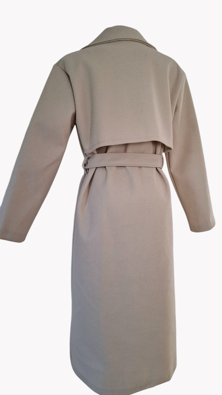 🤍 Abrigo Largo de Paño Blanco Perla con Cinturón