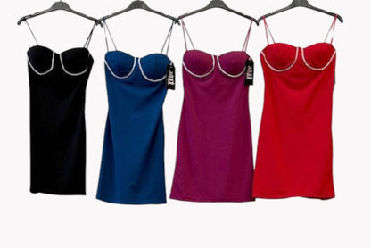 ✨ Vestido Corto con Brillos en el Escote · 4 Colores ✨