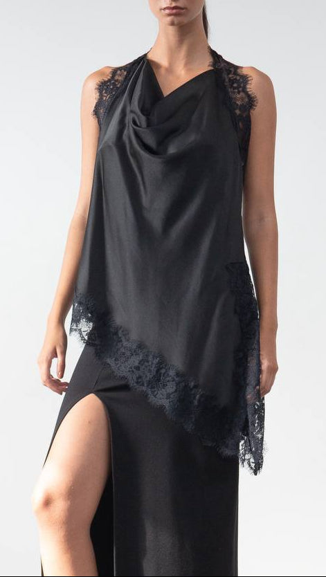 Blusa Lencera Satin Lace Drape 🧷