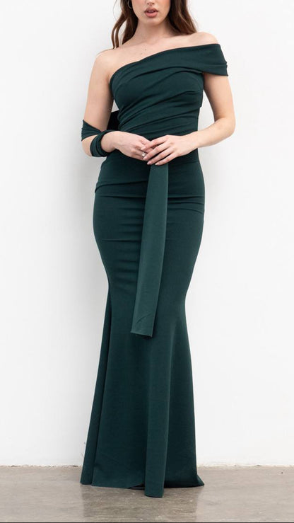 ✨ Robe drapée en satin taupe ✨ Boucles dorées 3 couleurs