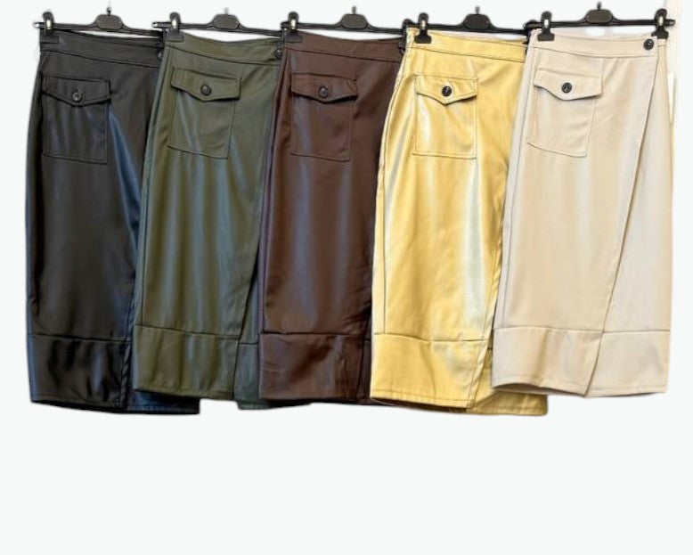 Falda Midi Efecto Piel con Abertura · 5 colores ⚡