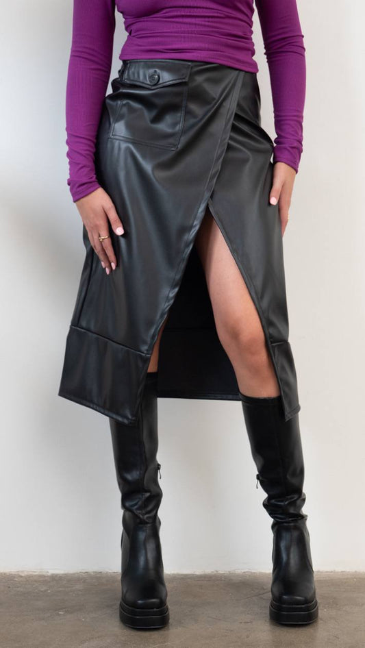 Falda Midi Efecto Piel con Abertura · 5 colores ⚡