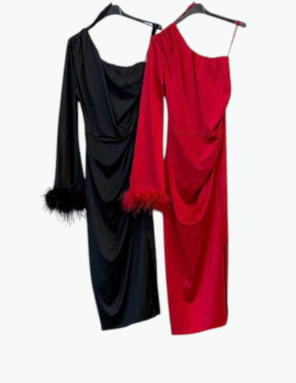 Vestido Asimétrico Deluxe – Rojo & Negro ✨💎