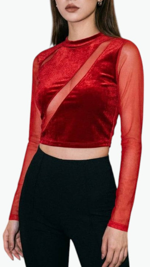 ❤️ Top Velvet Sheer Cut · Rojo Fuego