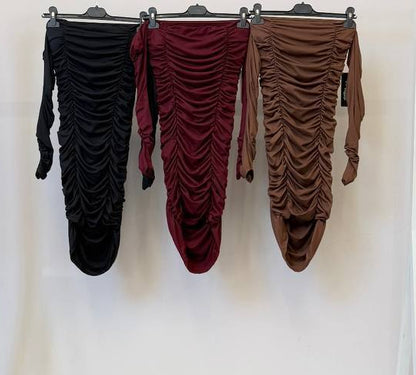 ✨ Vestido Ruched Off-Shoulder · 3 Colores