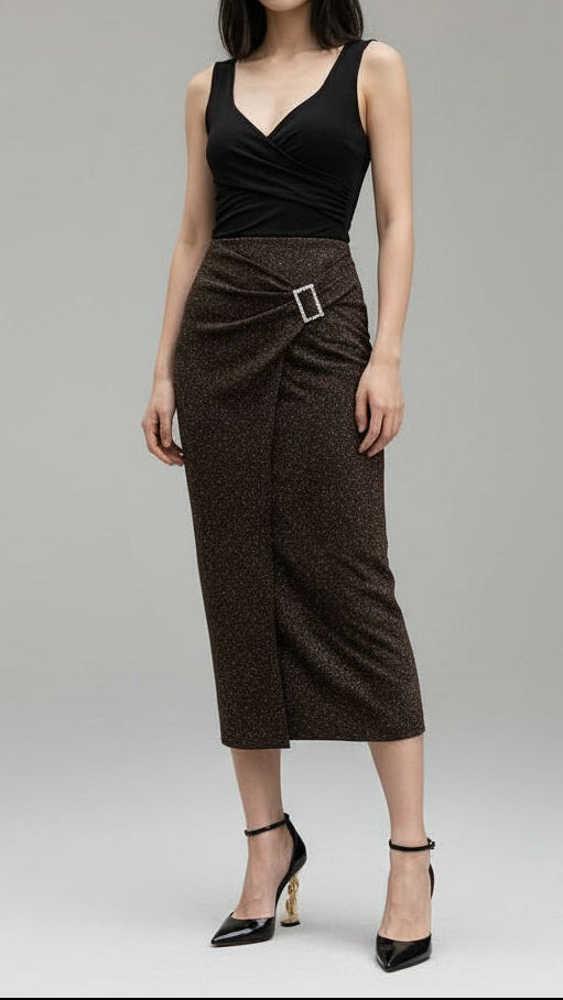 ✨💼 Falda Midi Brilli Hebilla Luxury · Talla Única (S-L)