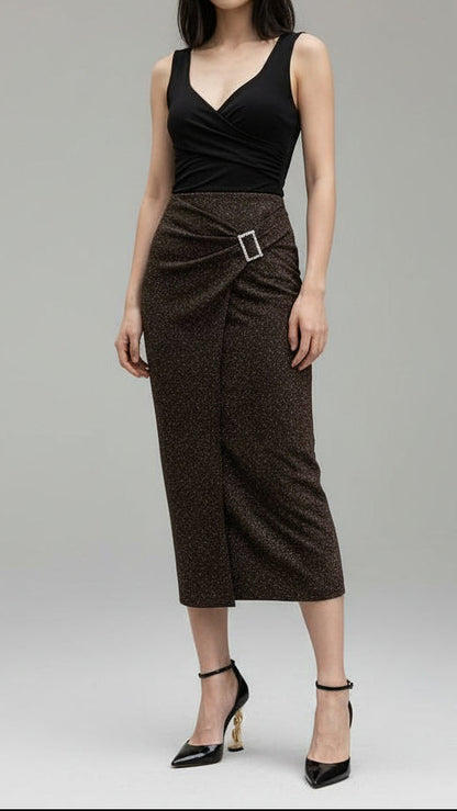 ✨💼 Falda Midi Brilli Hebilla Luxury · Talla Única (S-L)