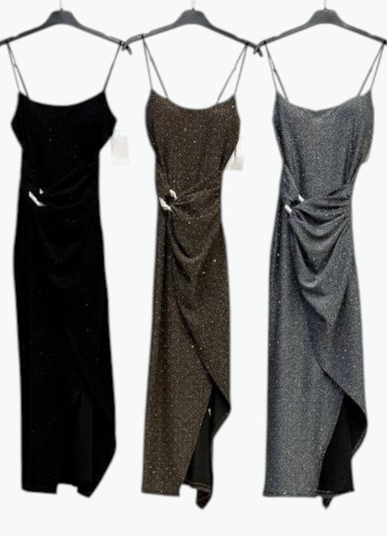 ✨ Vestido Metal Glam Fit · Negro / Oro / Plata