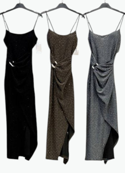 ✨ Vestido Metal Glam Fit · Negro / Oro / Plata