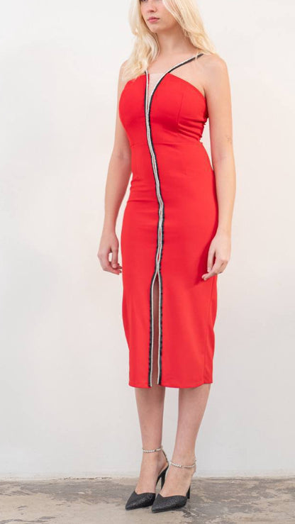 ⭐ Vestido  Line Midi (Rojo • Negro)