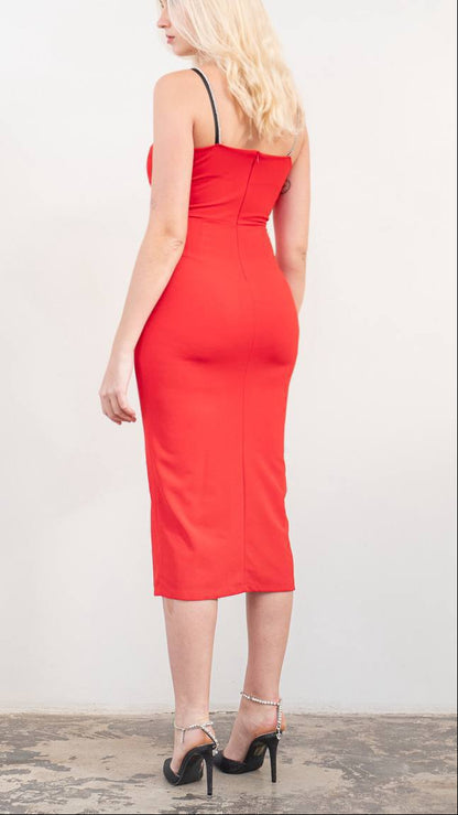 ⭐ Vestido  Line Midi (Rojo • Negro)