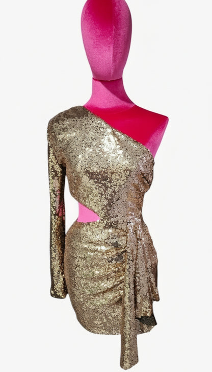 ✨ Vestido Asimétrico Champagne Brillo Total · 3 Colores