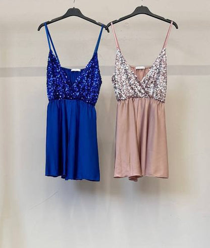 ✨ Vestido “Midnight Sparkle” · Azul Klein / Rosa Palo ✨